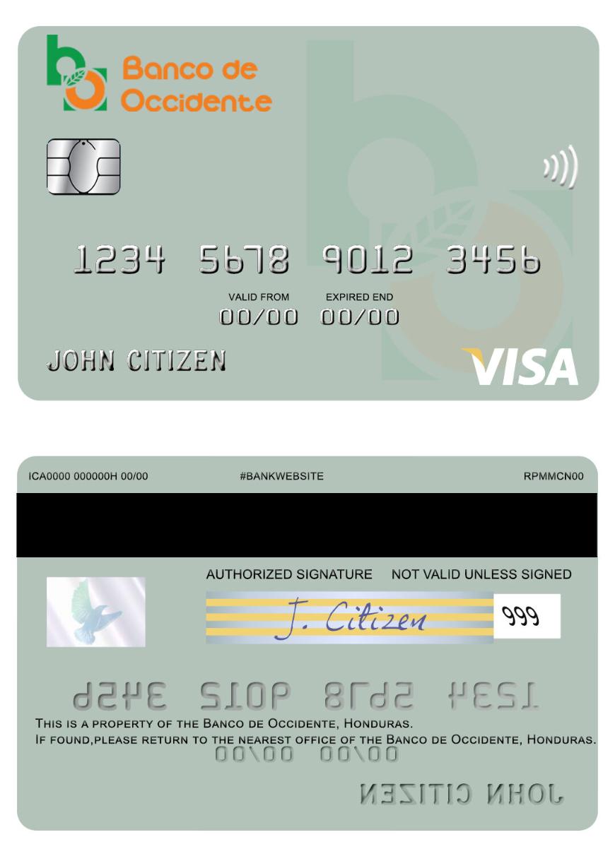 Honduras Banco de Occidente visa card